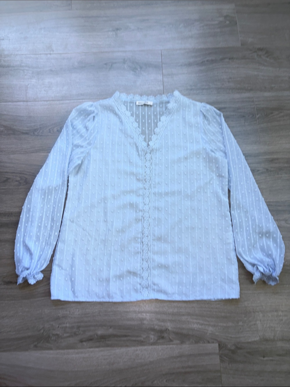 Grace Karin Light Blue Swiss Dot Lace Trim Blouse Women’s L